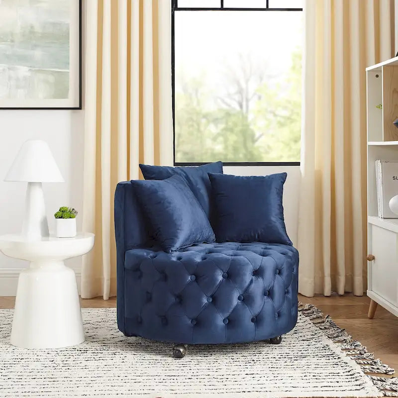 Blue Modern 30 Swivel Tufted Accent Chair