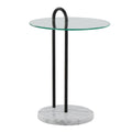 Claire Contemporary/Glam Side Table in White Marble and Black Metal with Clear Glass Table Top by LumiSource