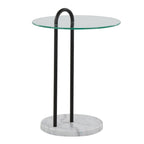 Claire Contemporary/Glam Side Table in White Marble and Black Metal with Clear Glass Table Top by LumiSource