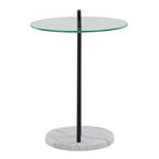 Claire Contemporary/Glam Side Table in White Marble and Black Metal with Clear Glass Table Top by LumiSource