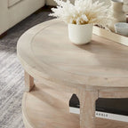 40 inch Large Curved 2 Tier Traditional Round Circle Wooden Center Coffee Table,Mid Century Vintage Design Rounded Wooden Table