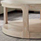 40 inch Large Curved 2 Tier Traditional Round Circle Wooden Center Coffee Table,Mid Century Vintage Design Rounded Wooden Table