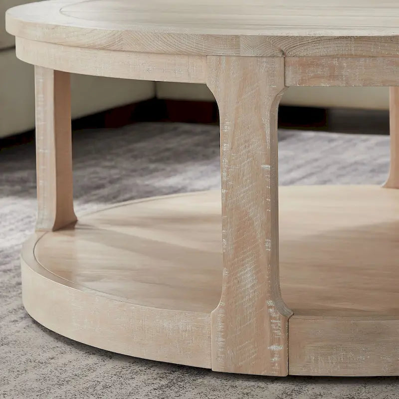 40 inch Large Curved 2 Tier Traditional Round Circle Wooden Center Coffee Table,Mid Century Vintage Design Rounded Wooden Table