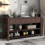 Mid-Century Solid Wood Console Table 3 Drawers 2 Shelves Entryway Storage