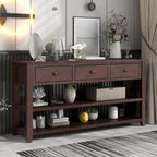 Mid-Century Solid Wood Console Table 3 Drawers 2 Shelves Entryway Storage