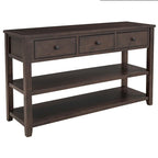 Mid-Century Solid Wood Console Table 3 Drawers 2 Shelves Entryway Storage