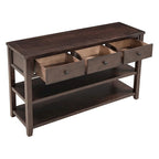 Mid-Century Solid Wood Console Table 3 Drawers 2 Shelves Entryway Storage