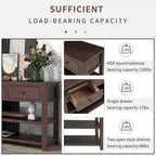 Mid-Century Solid Wood Console Table 3 Drawers 2 Shelves Entryway Storage