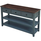 Mid-Century Solid Wood Console Table 3 Drawers 2 Shelves Entryway Storage