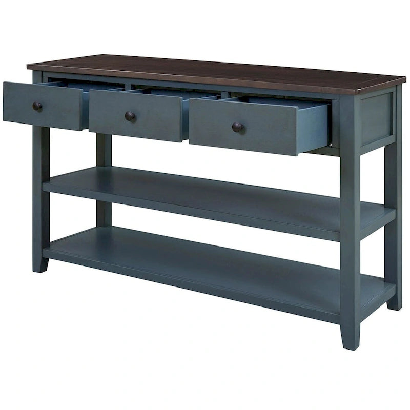 Mid-Century Solid Wood Console Table 3 Drawers 2 Shelves Entryway Storage