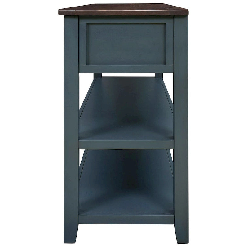Mid-Century Solid Wood Console Table 3 Drawers 2 Shelves Entryway Storage