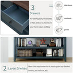 Mid-Century Solid Wood Console Table 3 Drawers 2 Shelves Entryway Storage