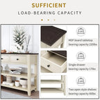 Mid-Century Solid Wood Console Table 3 Drawers 2 Shelves Entryway Storage