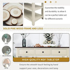 Mid-Century Solid Wood Console Table 3 Drawers 2 Shelves Entryway Storage