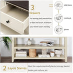 Mid-Century Solid Wood Console Table 3 Drawers 2 Shelves Entryway Storage