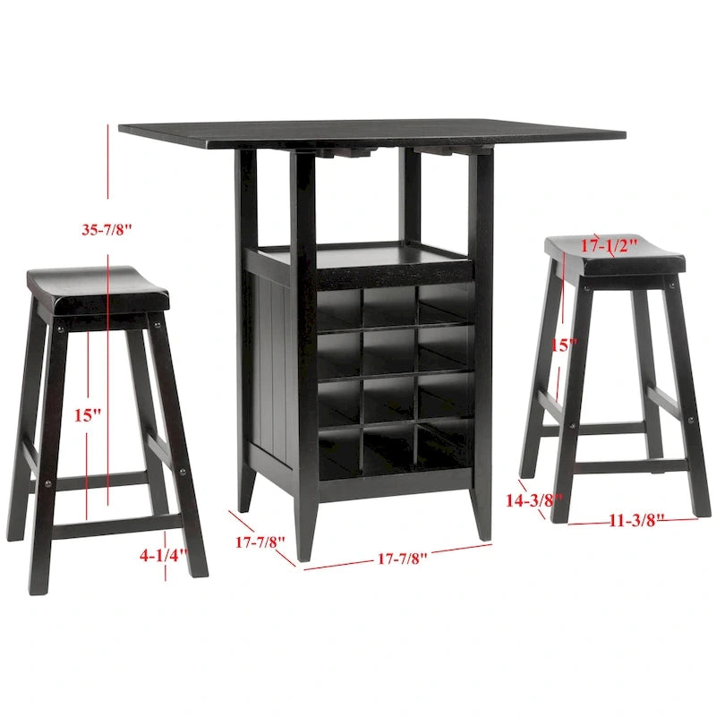 SAFAVIEH Mascha 3-Piece Set Drop Leaf Pub Table - 36 W x 36 L x 36 H - 36Wx36Dx36H