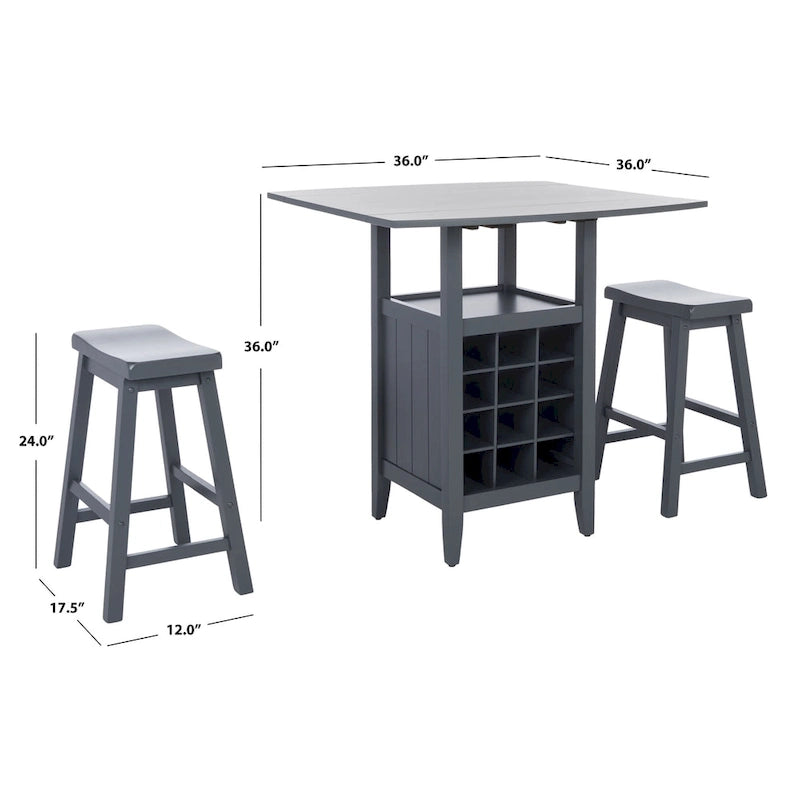 SAFAVIEH Mascha 3-Piece Set Drop Leaf Pub Table - 36 W x 36 L x 36 H - 36Wx36Dx36H