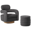 Bayville Sherpa Swivel Chair With Round Storage Ottoman 2-Piece Set