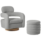 Bayville Sherpa Swivel Chair With Round Storage Ottoman 2-Piece Set