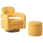 Bayville Sherpa Swivel Chair With Round Storage Ottoman 2-Piece Set