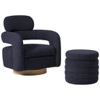 Bayville Sherpa Swivel Chair With Round Storage Ottoman 2-Piece Set