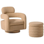 Bayville Sherpa Swivel Chair With Round Storage Ottoman 2-Piece Set