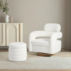 Bayville Sherpa Swivel Chair With Round Storage Ottoman 2-Piece Set