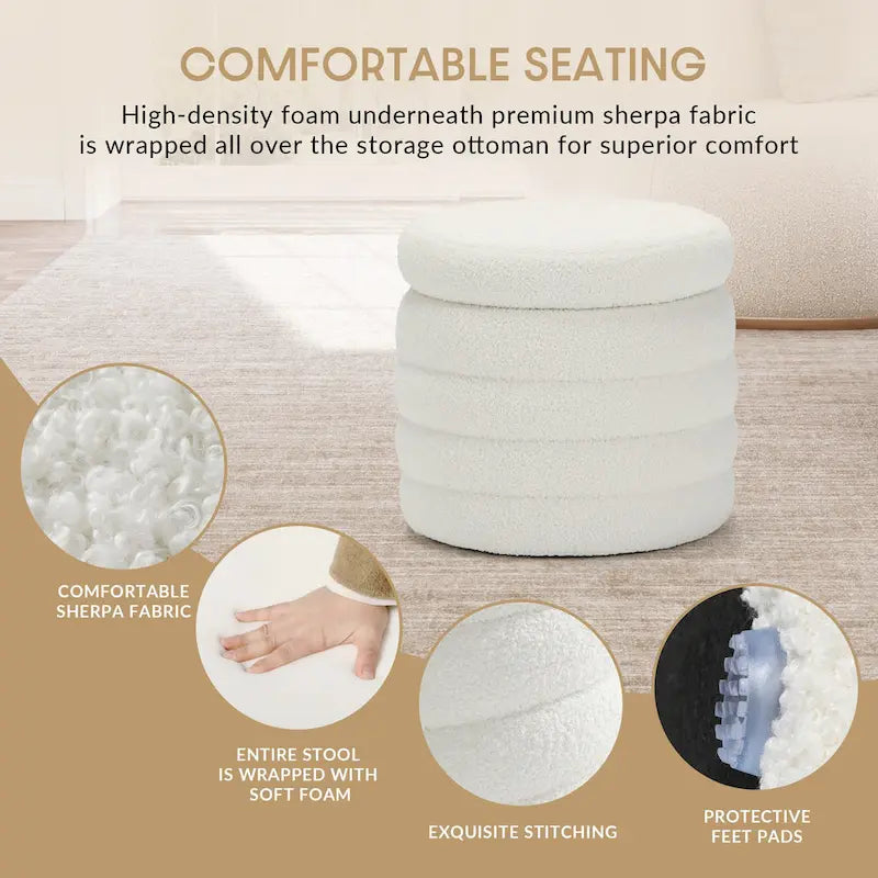 Bayville Sherpa Swivel Chair With Round Storage Ottoman 2-Piece Set