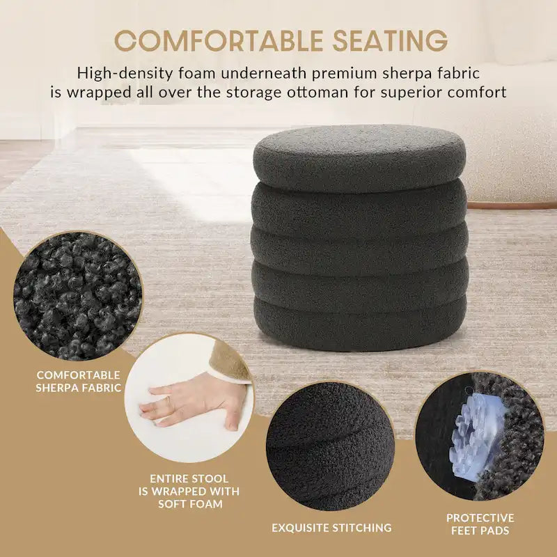 Bayville Sherpa Swivel Chair With Round Storage Ottoman 2-Piece Set