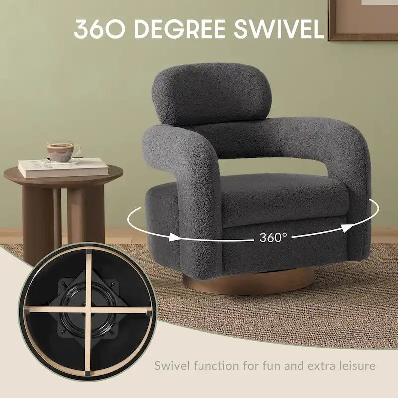 Bayville Sherpa Swivel Chair With Round Storage Ottoman 2-Piece Set