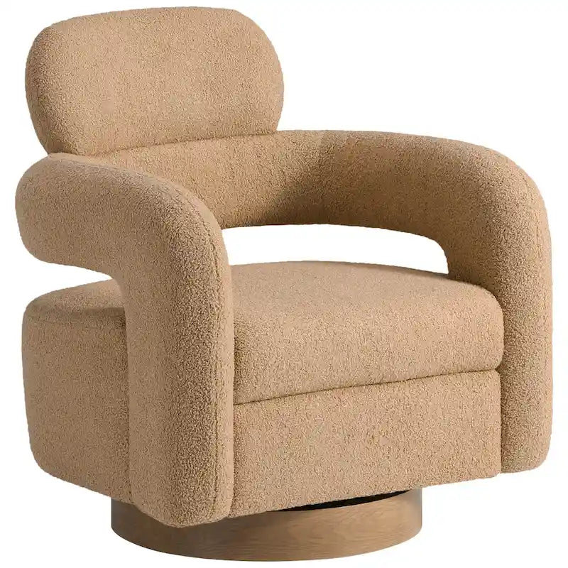 Bayville Sherpa Swivel Chair With Round Storage Ottoman 2-Piece Set