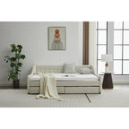 Modern Upholstered Sofa Bed with 2 Drawers and Wooden Frame, Vertical Stripes for Home Lounge Area and Office