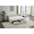 Modern Upholstered Sofa Bed with 2 Drawers and Wooden Frame, Vertical Stripes for Home Lounge Area and Office