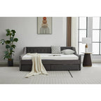 Modern Upholstered Sofa Bed with 2 Drawers and Wooden Frame, Vertical Stripes for Home Lounge Area and Office