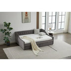 Modern Upholstered Sofa Bed with 2 Drawers and Wooden Frame, Vertical Stripes for Home Lounge Area and Office