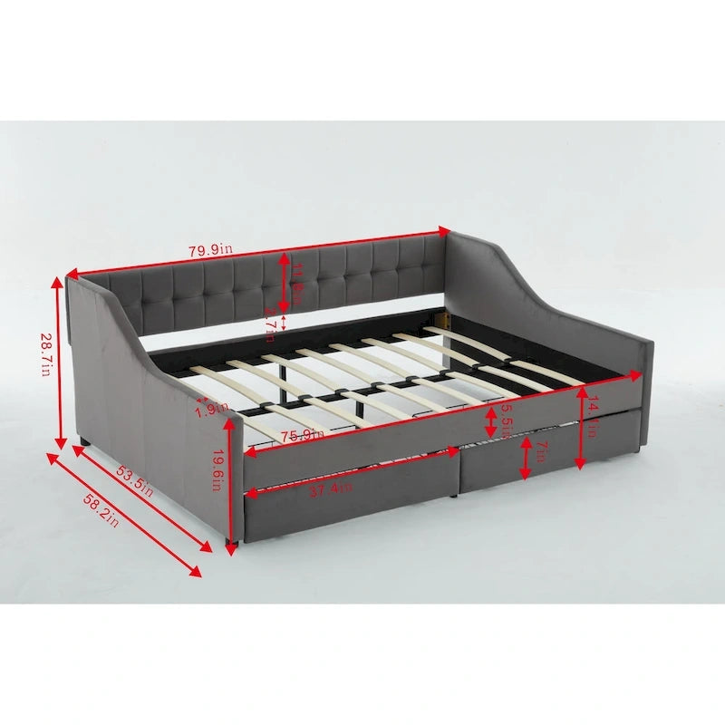 Modern Upholstered Sofa Bed with 2 Drawers and Wooden Frame, Vertical Stripes for Home Lounge Area and Office