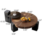 37 Modern Round Nesting Coffee Table,Mid Century Wood Coffee Table, Brown & Black Solid Wood Veneer, Set of 2