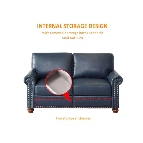 2-Pieces Mid-Century Modern Faux Leather Sofa Set with Storage, 3+2 Seater