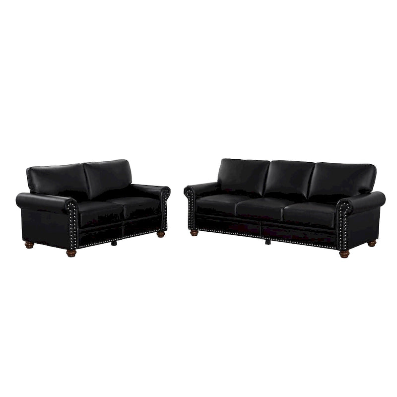 2-Pieces Mid-Century Modern Faux Leather Sofa Set with Storage, 3+2 Seater