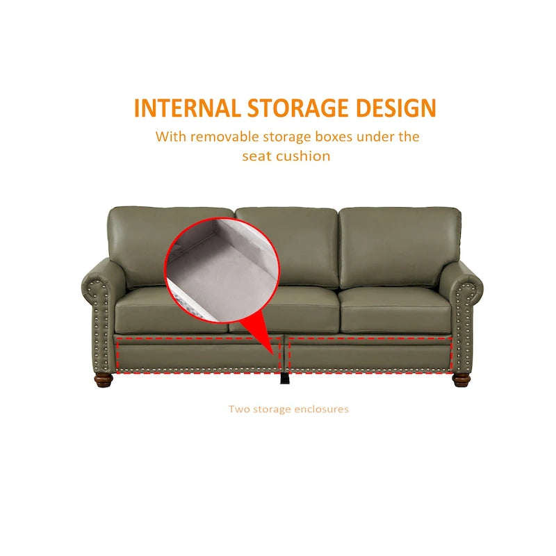 2-Pieces Mid-Century Modern Faux Leather Sofa Set with Storage, 3+2 Seater