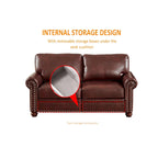 2-Pieces Mid-Century Modern Faux Leather Sofa Set with Storage, 3+2 Seater