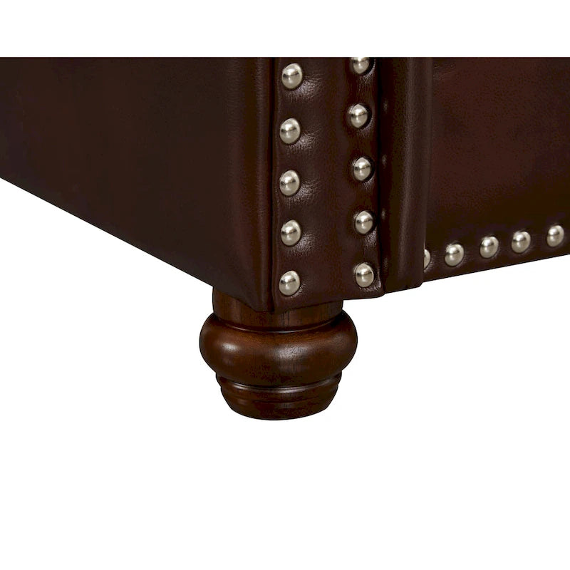 2-Pieces Mid-Century Modern Faux Leather Sofa Set with Storage, 3+2 Seater