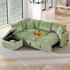 L-Shaped Sectional Pull Out Sofa 4-Seater Convertible Couch with 2 USB Ports Power Sockets and Movable Storage Ottoman
