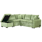 L-Shaped Sectional Pull Out Sofa 4-Seater Convertible Couch with 2 USB Ports Power Sockets and Movable Storage Ottoman