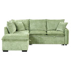 L-Shaped Sectional Pull Out Sofa 4-Seater Convertible Couch with 2 USB Ports Power Sockets and Movable Storage Ottoman