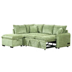 L-Shaped Sectional Pull Out Sofa 4-Seater Convertible Couch with 2 USB Ports Power Sockets and Movable Storage Ottoman