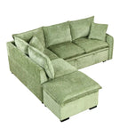 L-Shaped Sectional Pull Out Sofa 4-Seater Convertible Couch with 2 USB Ports Power Sockets and Movable Storage Ottoman