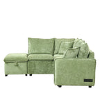 L-Shaped Sectional Pull Out Sofa 4-Seater Convertible Couch with 2 USB Ports Power Sockets and Movable Storage Ottoman
