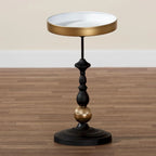 Javion Modern Glam Round Accent Side Table - Black & Gold Metal End Table with Tray Top for Indoor or Semi-Outdoor Use