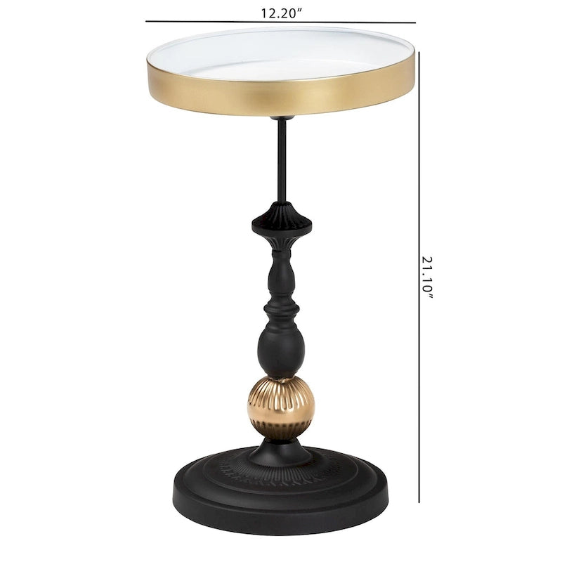 Javion Modern Glam Round Accent Side Table - Black & Gold Metal End Table with Tray Top for Indoor or Semi-Outdoor Use